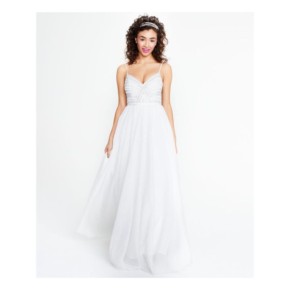 SAY YES TO THE DRESS Womens White Spaghetti Strap Formal Dress Juniors 7